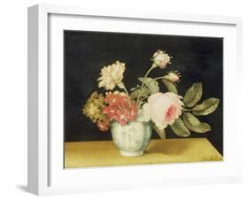 Flowers in a Delft Jar (Oil on Panel)-Alexander Marshal-Framed Giclee Print