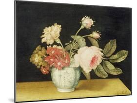 Flowers in a Delft Jar (Oil on Panel)-Alexander Marshal-Mounted Giclee Print