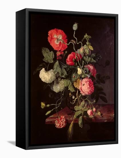 Flowers in a Glass Vase, 1667-Jacob van Walscapelle-Framed Stretched Canvas