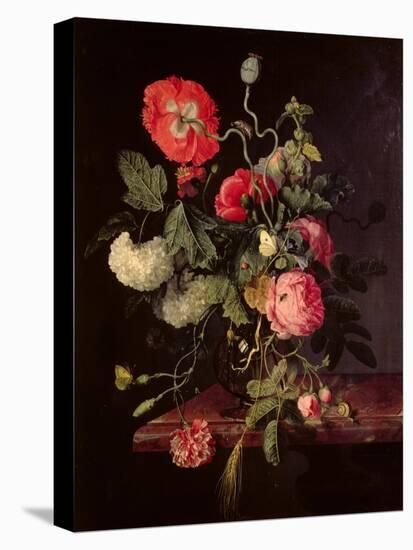 Flowers in a Glass Vase, 1667-Jacob van Walscapelle-Stretched Canvas
