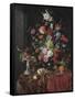Flowers in a Glass Vase on a Draped Table, with a Silver Tazza, Fruit, Insects and Birds-Jan Davidsz de Heem-Framed Stretched Canvas