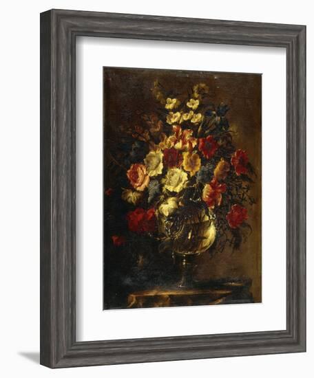 Flowers in a Glass Vase on a Rock-Juan de Arellano-Framed Giclee Print