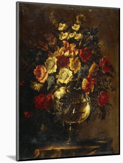 Flowers in a Glass Vase on a Rock-Juan de Arellano-Mounted Giclee Print