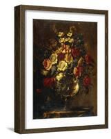 Flowers in a Glass Vase on a Rock-Juan de Arellano-Framed Giclee Print