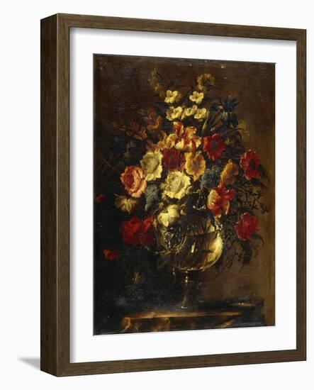 Flowers in a Glass Vase on a Rock-Juan de Arellano-Framed Giclee Print