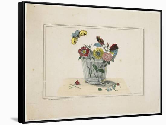 Flowers in a Glass, with Butterfly-null-Framed Stretched Canvas