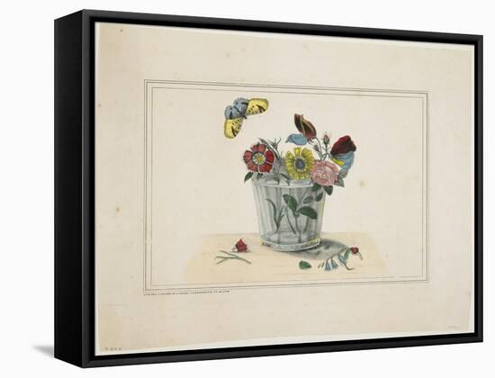 Flowers in a Glass, with Butterfly-null-Framed Stretched Canvas