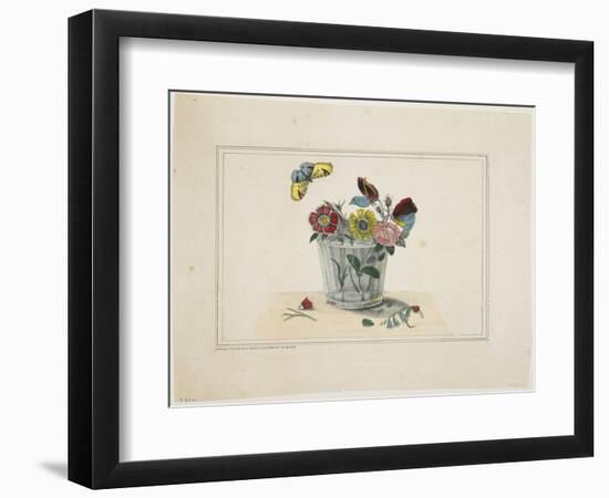Flowers in a Glass, with Butterfly-null-Framed Premium Giclee Print