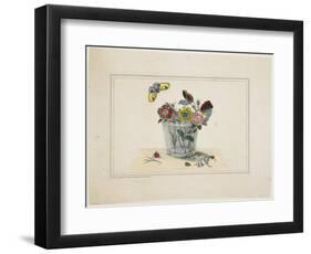 Flowers in a Glass, with Butterfly-null-Framed Premium Giclee Print