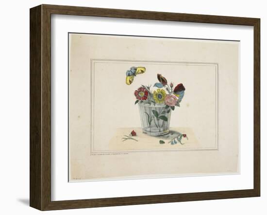 Flowers in a Glass, with Butterfly-null-Framed Giclee Print