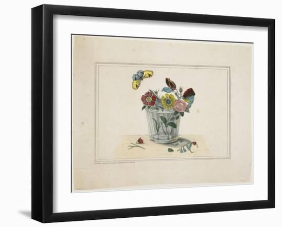 Flowers in a Glass, with Butterfly-null-Framed Giclee Print