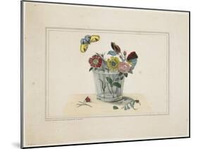 Flowers in a Glass, with Butterfly-null-Mounted Giclee Print