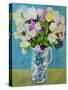 Flowers in a Jug, turquoise decoration,2011-Joan Thewsey-Stretched Canvas