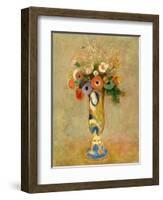 Flowers in a Painted Vase-Odilon Redon-Framed Giclee Print