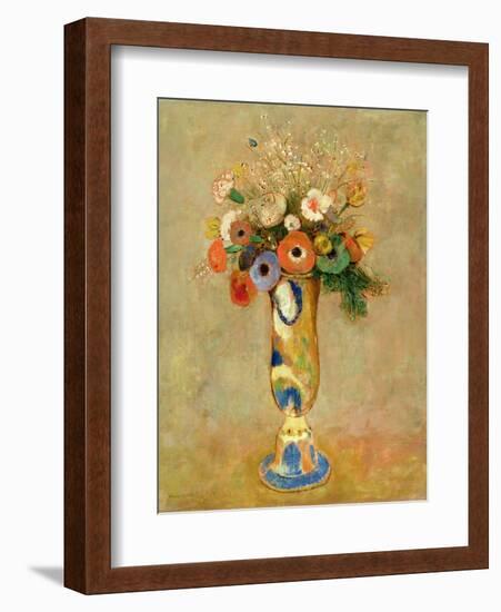 Flowers in a Painted Vase-Odilon Redon-Framed Giclee Print