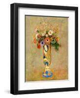 Flowers in a Painted Vase-Odilon Redon-Framed Giclee Print