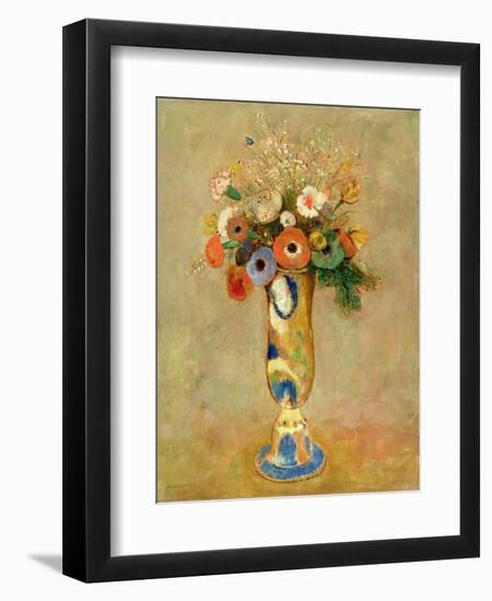 Flowers in a Painted Vase-Odilon Redon-Framed Giclee Print