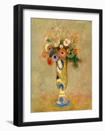 Flowers in a Painted Vase-Odilon Redon-Framed Giclee Print