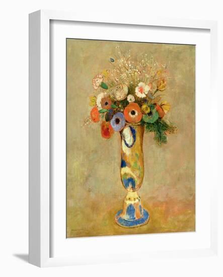 Flowers in a Painted Vase-Odilon Redon-Framed Giclee Print