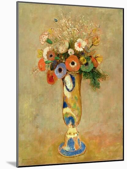 Flowers in a Painted Vase-Odilon Redon-Mounted Giclee Print