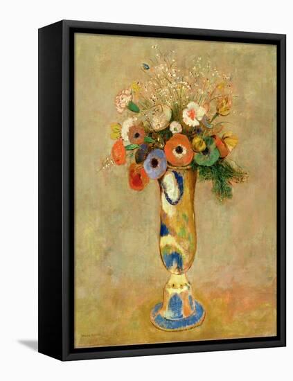 Flowers in a Painted Vase-Odilon Redon-Framed Stretched Canvas