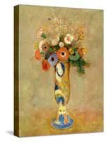 Flowers in a Painted Vase-Odilon Redon-Stretched Canvas