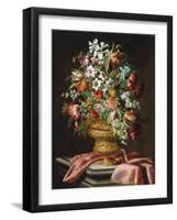 Flowers in a Sculpted Urn on a Draped Stone Pedestal-Andrea The Elder Scacciati-Framed Giclee Print