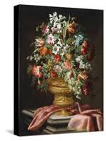Flowers in a Sculpted Urn on a Draped Stone Pedestal-Andrea The Elder Scacciati-Stretched Canvas