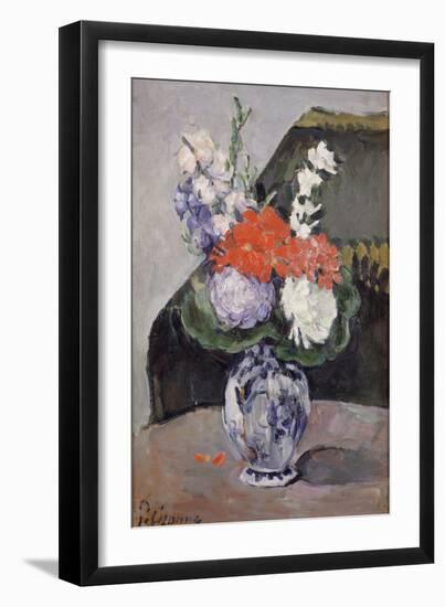 Flowers in a Small Delft Vase, C.1873-Paul Cézanne-Framed Giclee Print