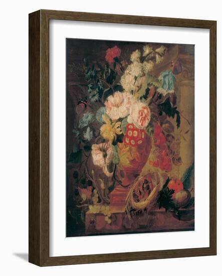 Flowers in a Terracotta Vase Decorated with Putti-Jan Frans Eliaerts-Framed Giclee Print