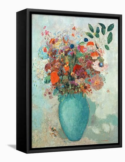 Flowers in a Turquoise Vase, C.1912-Odilon Redon-Framed Stretched Canvas
