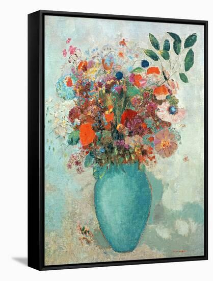 Flowers in a Turquoise Vase, C.1912-Odilon Redon-Framed Stretched Canvas