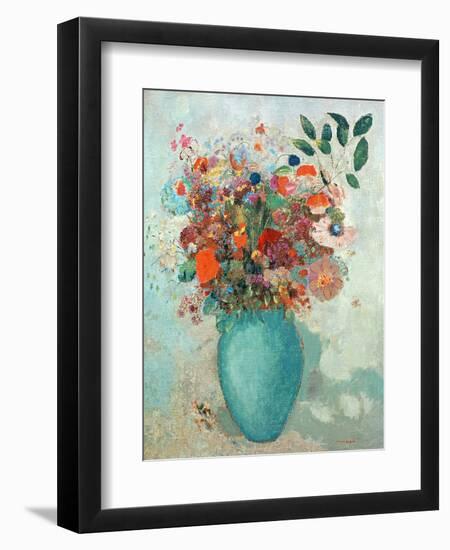 Flowers in a Turquoise Vase, C.1912-Odilon Redon-Framed Premium Giclee Print