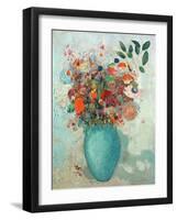 Flowers in a Turquoise Vase, C.1912-Odilon Redon-Framed Premium Giclee Print