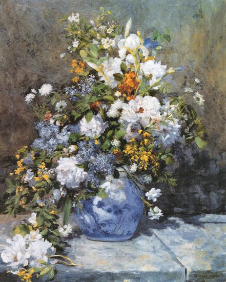 Flowers in a Vase-Pierre-Auguste Renoir-Framed Textured Art