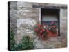 Flowers in a Window In a Tuscan Village, San Quirico d'Orcia, Italy-Dennis Flaherty-Stretched Canvas