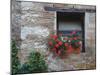 Flowers in a Window In a Tuscan Village, San Quirico d'Orcia, Italy-Dennis Flaherty-Mounted Photographic Print