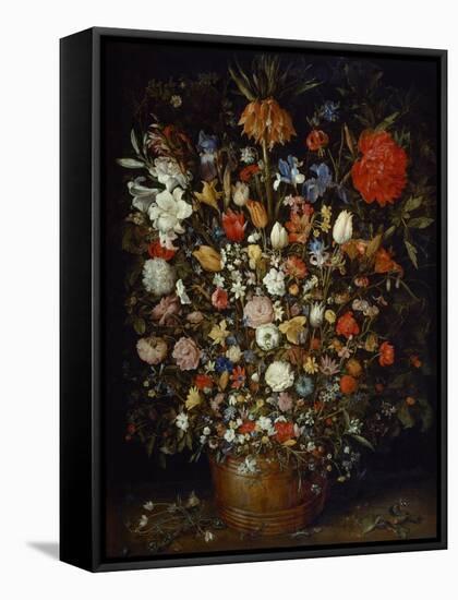 Flowers in a Wooden Vessel, Ca 1606-Jan Brueghel the Elder-Framed Stretched Canvas