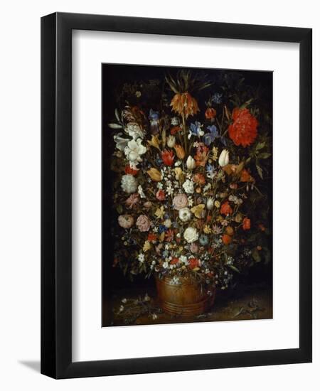 Flowers in a Wooden Vessel, Ca 1606-Jan Brueghel the Elder-Framed Premium Giclee Print