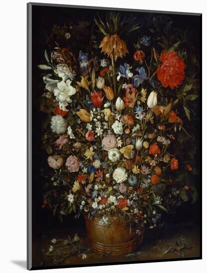 Flowers in a Wooden Vessel, Ca 1606-Jan Brueghel the Elder-Mounted Giclee Print