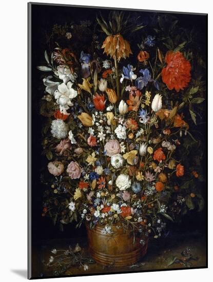 Flowers in a Wooden Vessel-Jan Brueghel the Elder-Mounted Giclee Print
