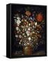 Flowers in a Wooden Vessel-Jan Brueghel the Elder-Framed Stretched Canvas