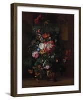 Flowers in an Urn on a Stone Ledge-Rachel Ruysch-Framed Giclee Print