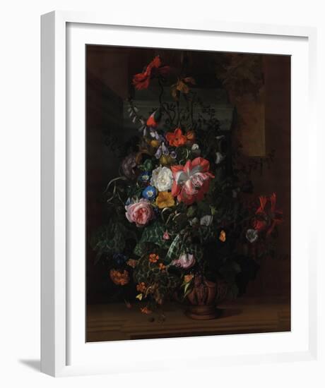 Flowers in an Urn on a Stone Ledge-Rachel Ruysch-Framed Giclee Print