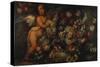 Flowers in and around a Basket with a Winged Putto Making a Garland-Felice Fortunato Biggi-Stretched Canvas