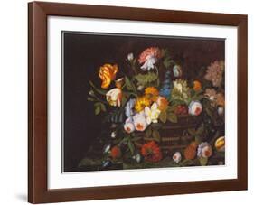 Flowers In Basket-Severin Roesen-Framed Art Print