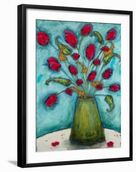 Flowers in Green Vase-Marabeth Quin-Framed Art Print