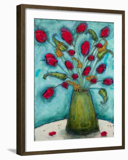 Flowers in Green Vase-Marabeth Quin-Framed Art Print