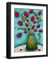 Flowers in Green Vase-Marabeth Quin-Framed Art Print