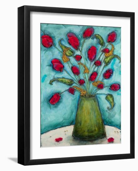Flowers in Green Vase-Marabeth Quin-Framed Art Print